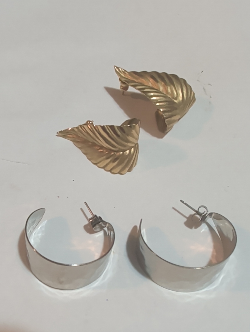 Gold Leaf Earrings & Silver Hoop Studs Set - Unbranded
